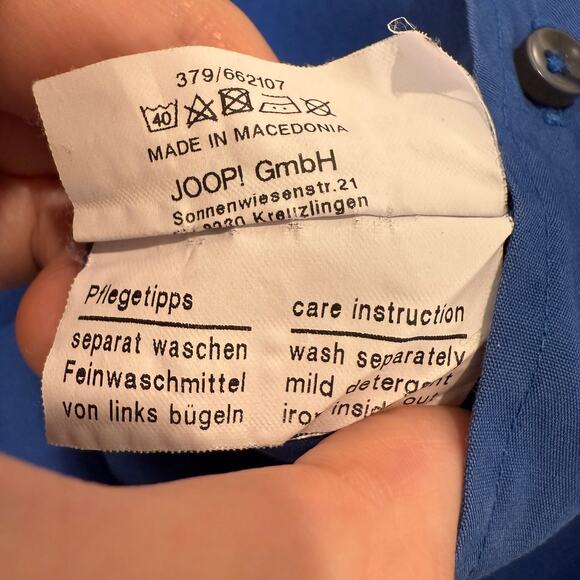 JOOP Button Down Shirt Size 39 Blue Slim Fit 100% Cotton - Picture 6 of 12